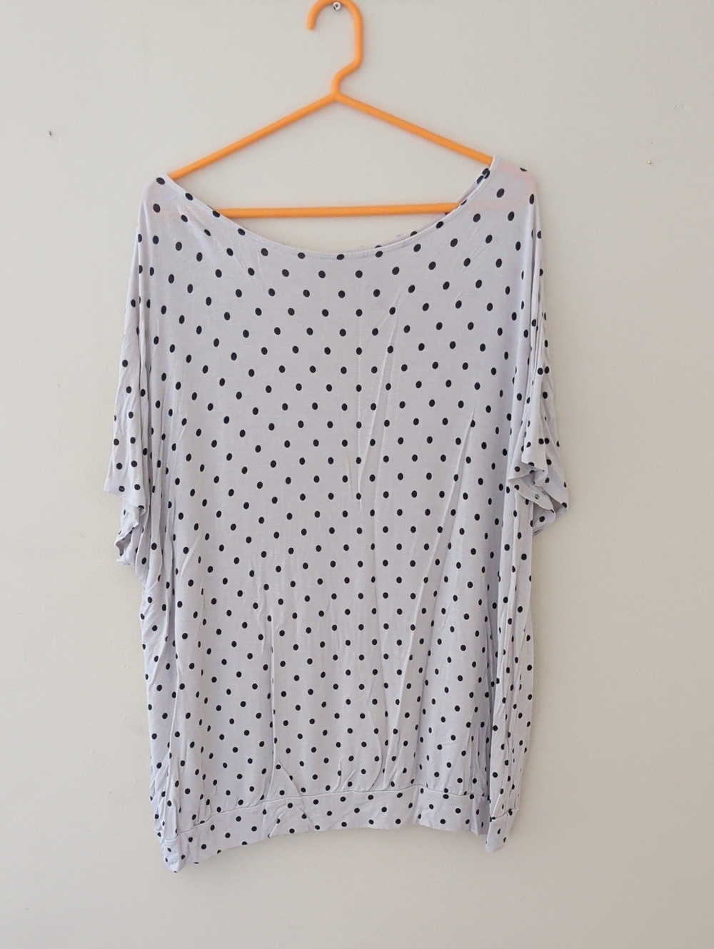 Lane Bryant White Short Banded Sleeve Top with Black Polka Dots